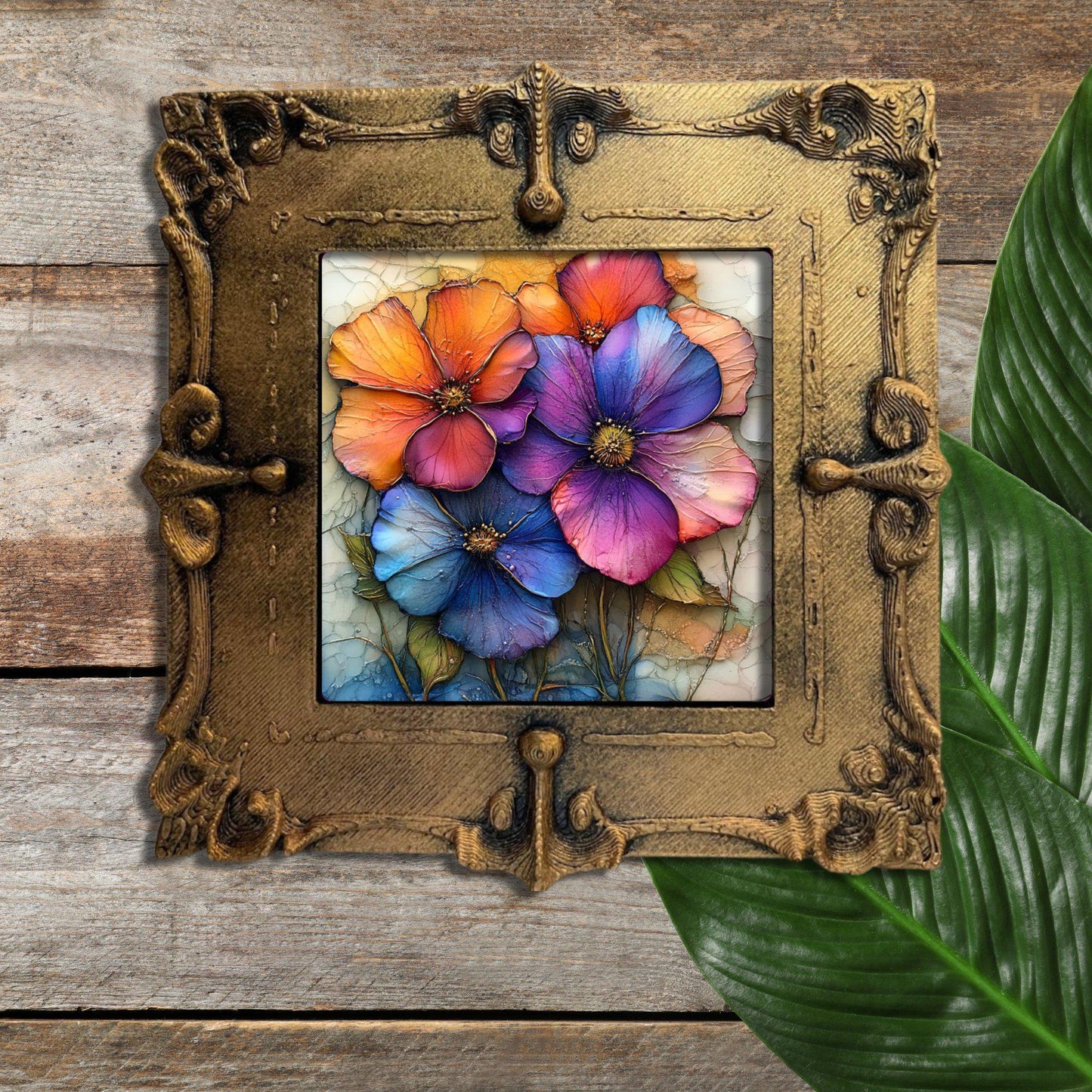 Floral Study Fall Gold Framed Refrigerator Magnet, Mini Art, Grand Millennial Style, Artful Kitchen Decor, Gift for Her fridgescaping