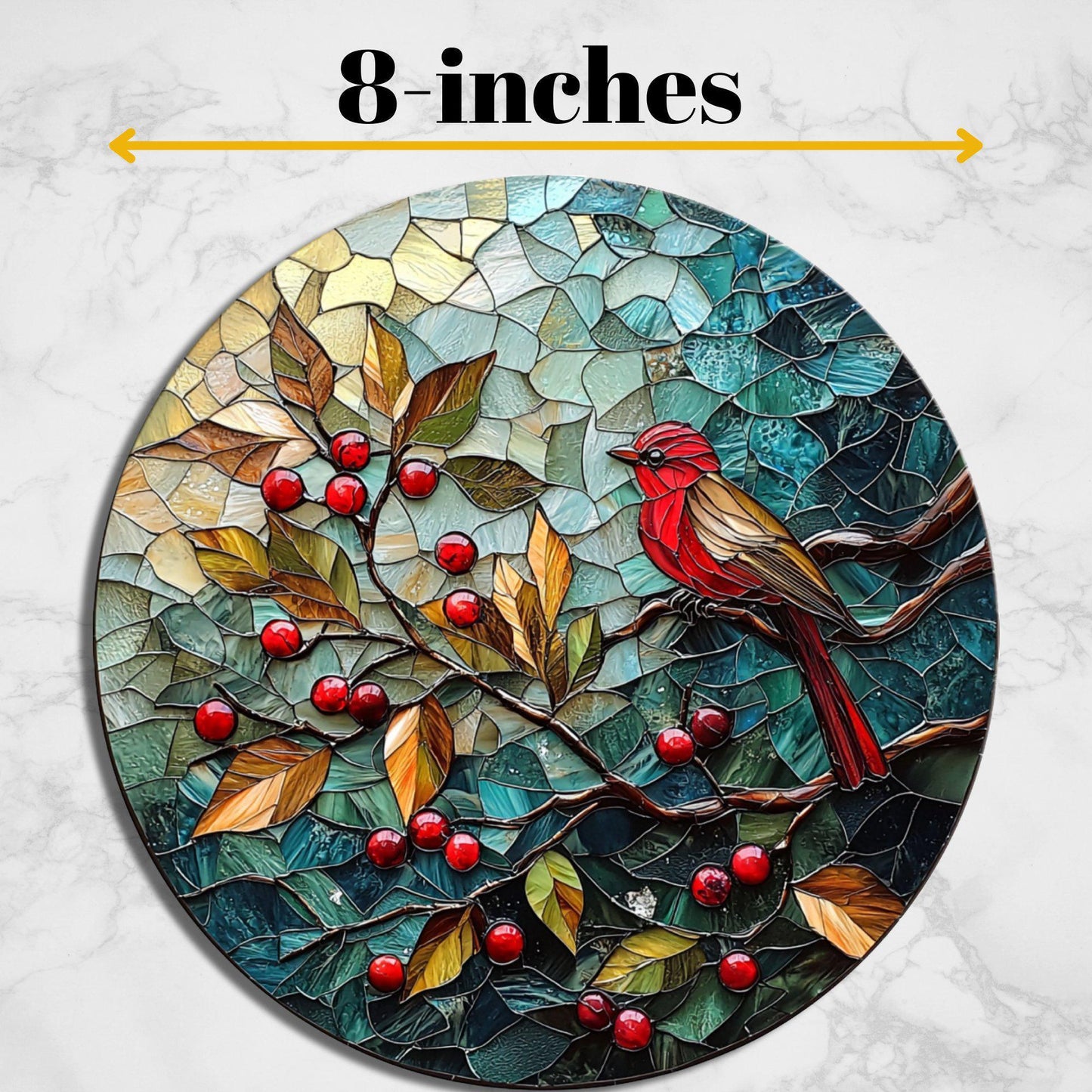 Red Bird Winter Glass Cutting Board 8-inch Round Trivet Charcuterie Board Gift for Her Mom Kitchen Decor