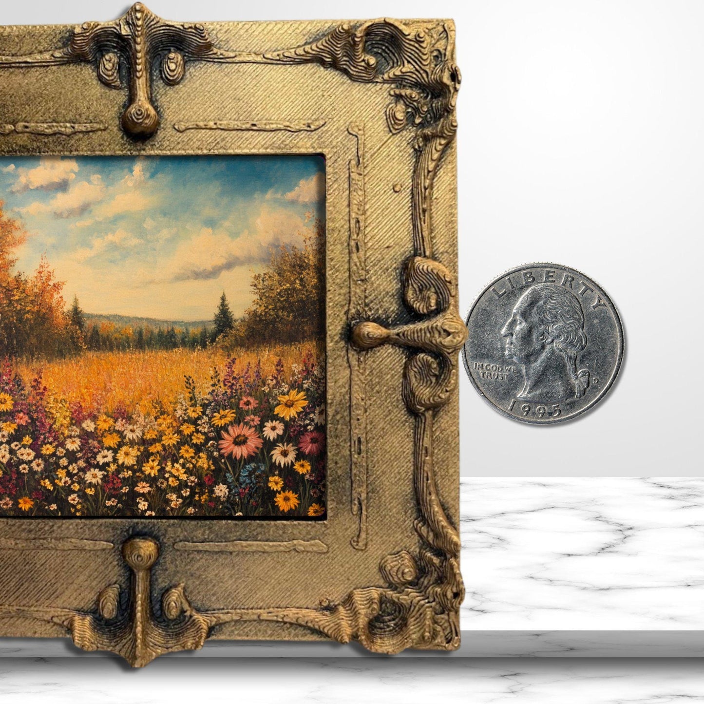 Fall Wildflowers Gold Framed Refrigerator Magnet, Mini Art, Grand Millennial Style, Artful Kitchen Decor, Gift for Her fridgescaping