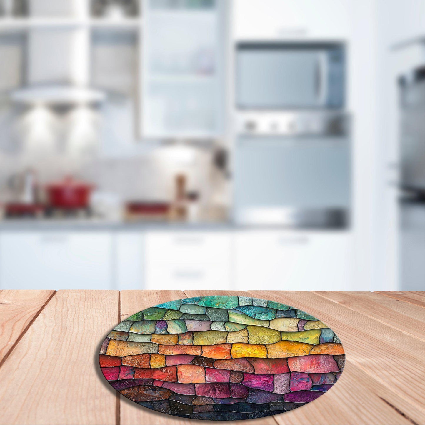 Stained Glass Gradient Glass Cutting Board 8-inch Round Trivet Charcuterie Board Gift for Her Mom Kitchen Decor