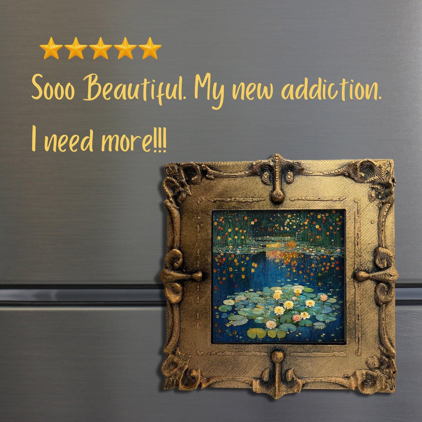 Water Lilies Gold Framed Refrigerator Magnet, Mini Art, Grand Millennial Style, Artful Kitchen Decor, Gift for Her fridgescaping