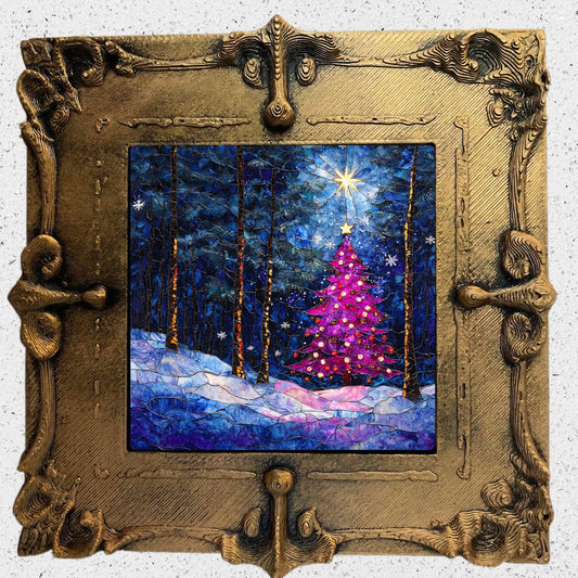 Pink Peaceful Christmas Tree Tiny Art Fridge Magnet Gold Framed Fridgescaping Art Picture Gallery Tiny Art Gift for Her Wife Mom