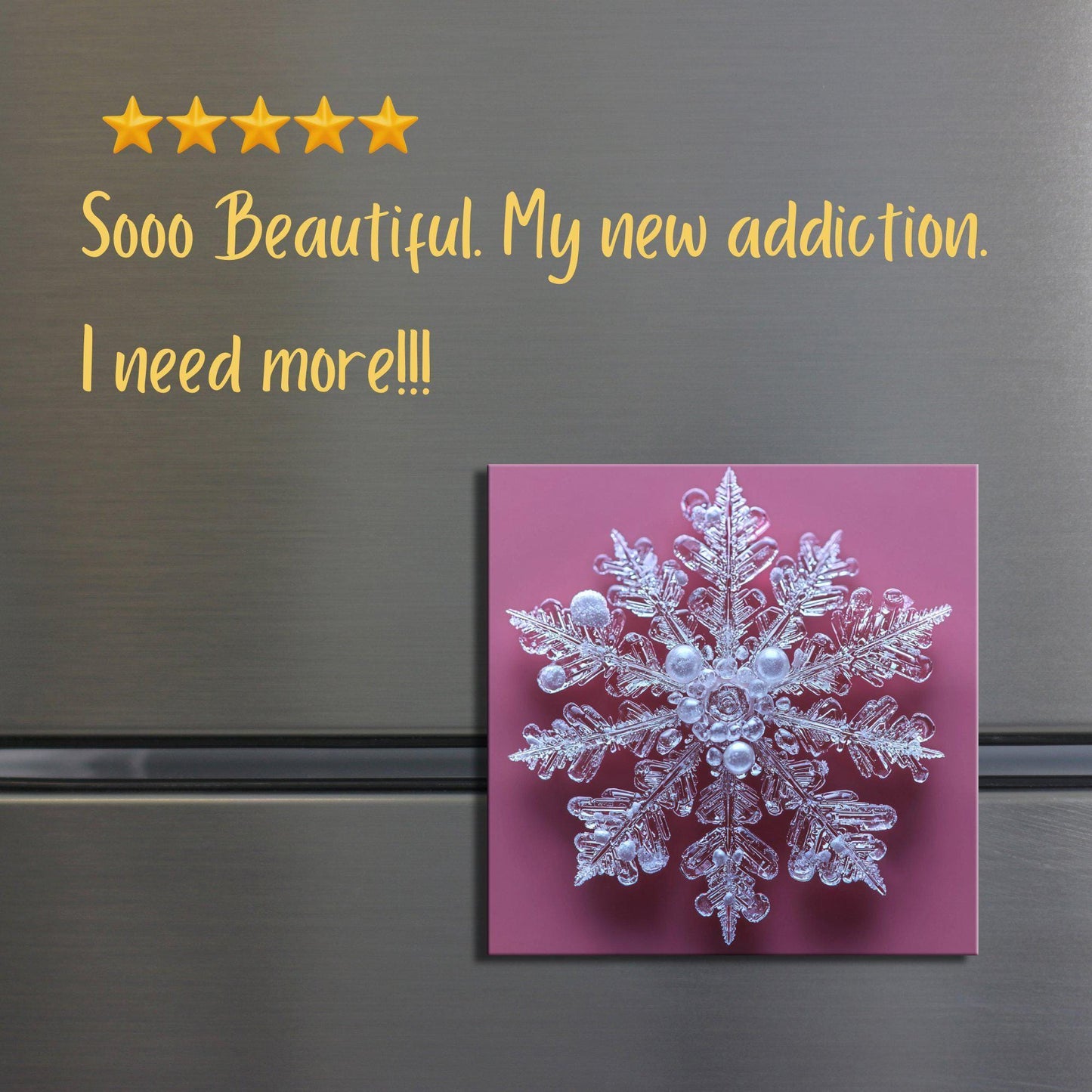 Snowflake on Pink Fridge Magnet 2-inch Strong Refrigerator Magnet Kitchen Decor Dopamine Ceramic Tile Art Gift for Her fridgescaping