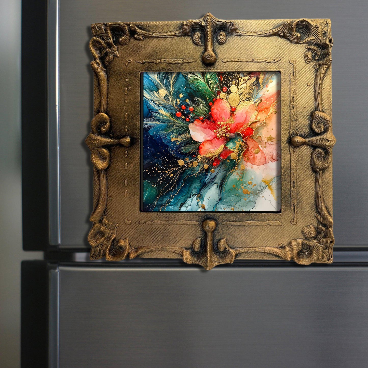 Christmas Aesthetic Tiny Art Fridge Magnet Gold Framed Fridgescaping Art Picture Gallery Tiny Art Gift for Her Wife Mom