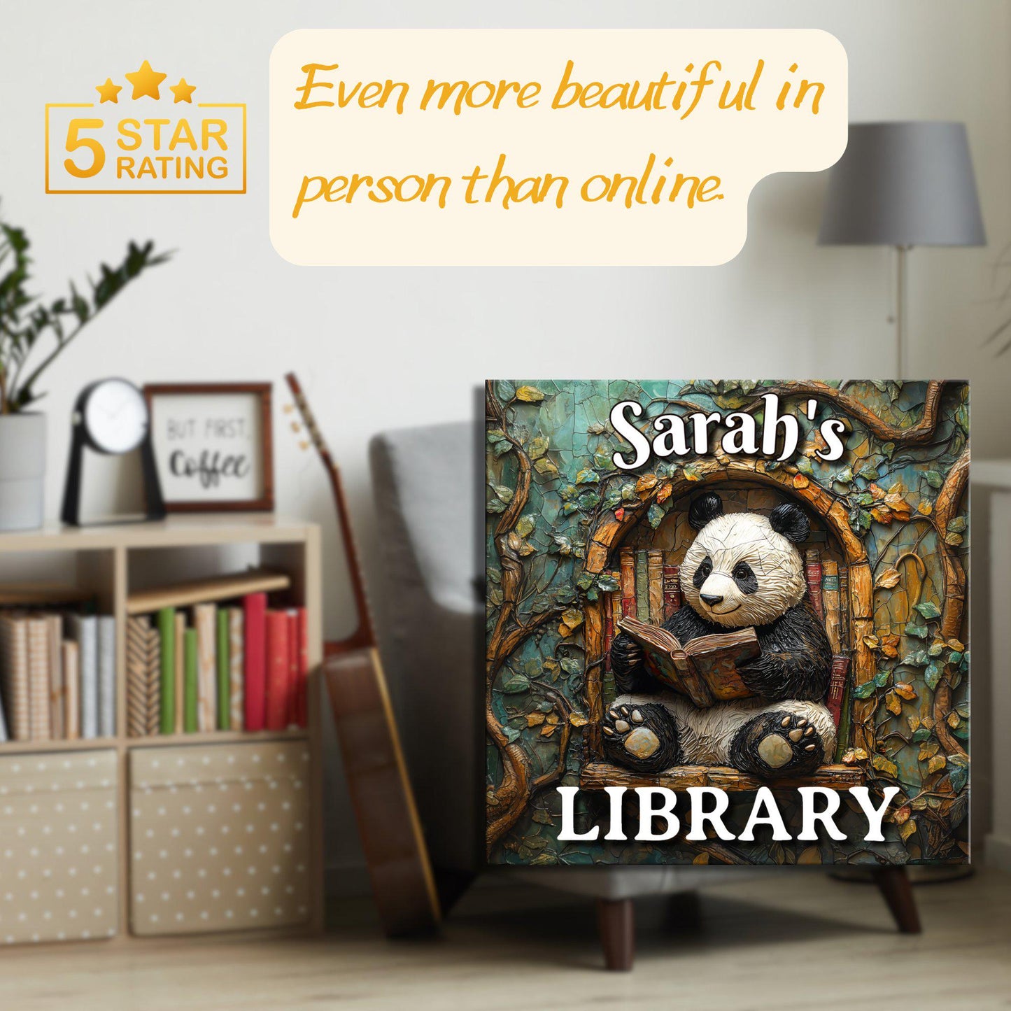 Panda Reading Personalized Library Sign Book Lover Bookworm Biblio Gift Book Nook Shelf Decor Booktoker-Gift for Bookish