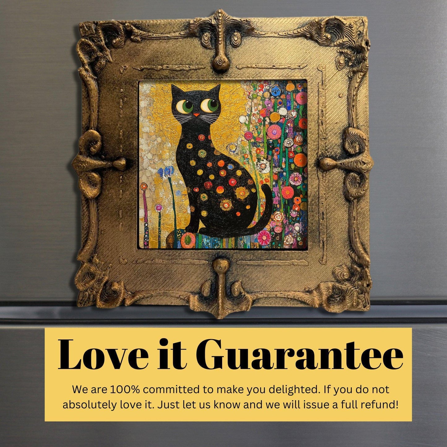 Klimt Garden Cat Gold Framed Refrigerator Magnet, Mini Art, Grand Millennial Style, Artful Kitchen Decor, Gift for Her fridgescaping