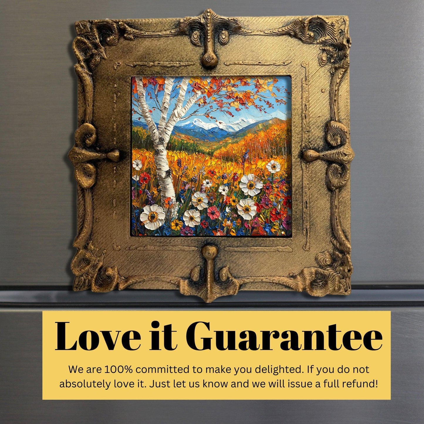 Fall Wildflowers Gold Framed Refrigerator Magnet, Mini Art, Grand Millennial Style, Artful Kitchen Decor, Gift for Her fridgescaping