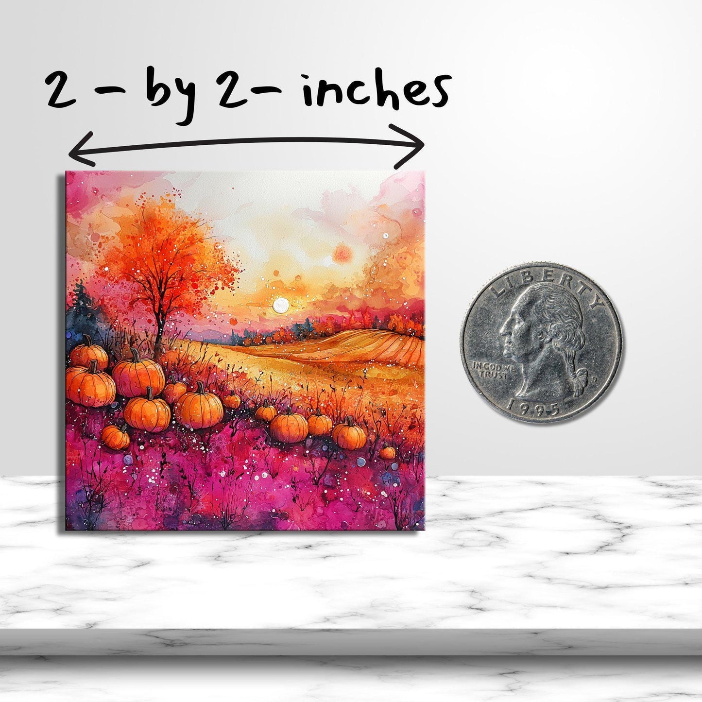 Pumpkins Pink and Orange Gold Framed Refrigerator Magnet, Mini Art, Grand Millennial Style, Artful Kitchen Decor, Gift for Her fridgescaping