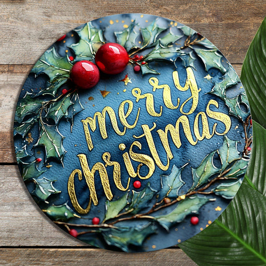 Merry Christmas Holly Glass Cutting Board 8-inch Round Trivet Charcuterie Board Gift for Her Mom Kitchen Decor