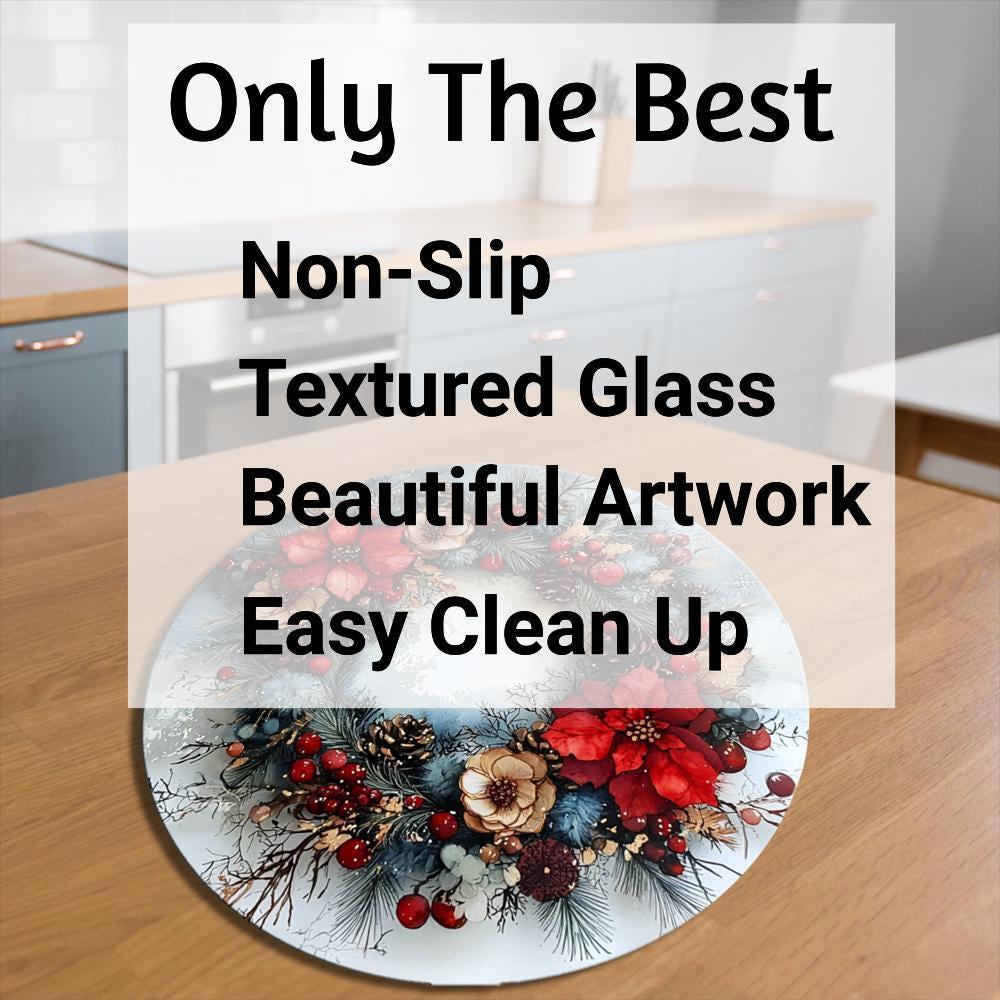 Winter Wreath Glass Cutting Board 8-inch Round Trivet Charcuterie Board Gift for Her Mom Kitchen Decor