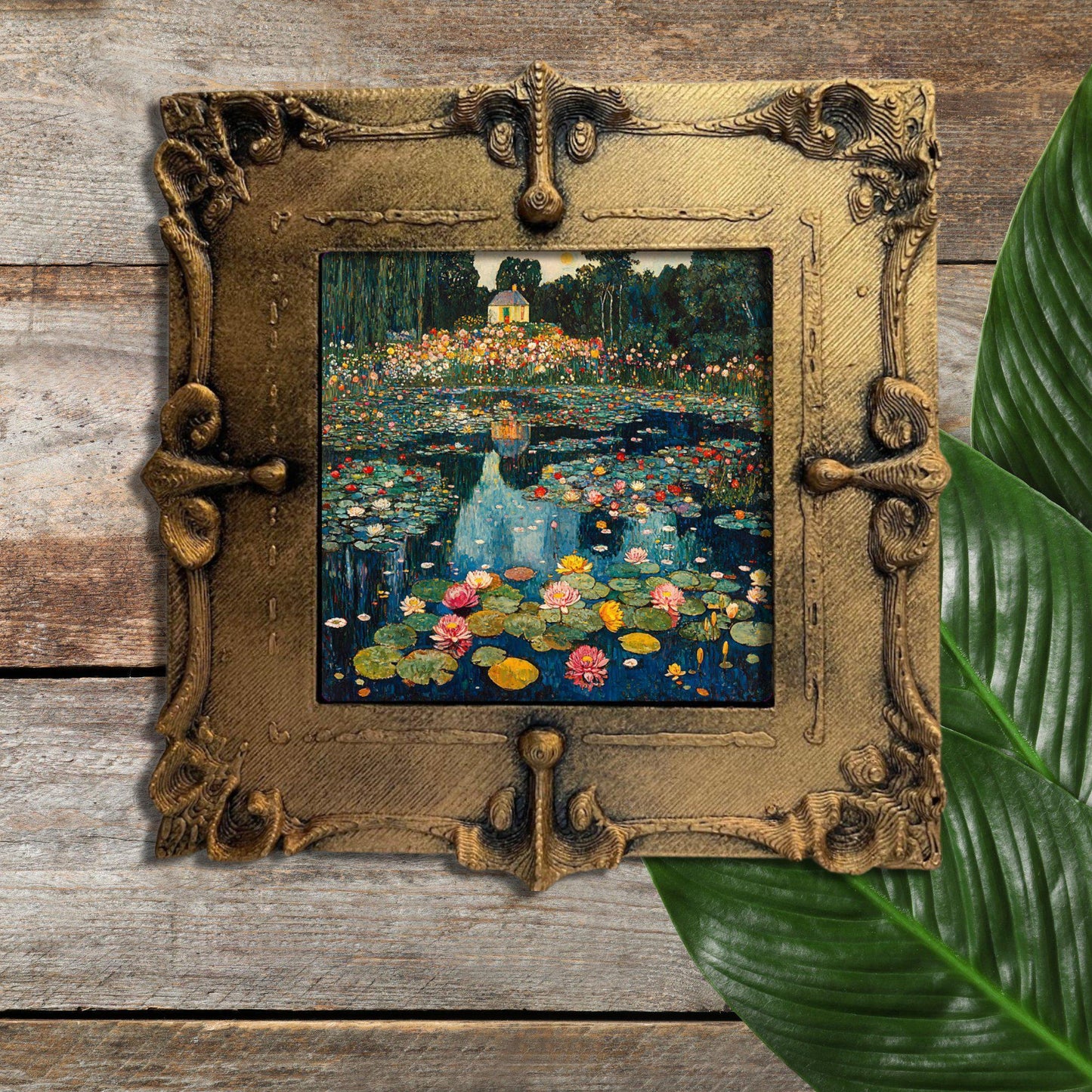 Water Lilies by Klimt Gold Framed Refrigerator Magnet, Mini Art, Grand Millennial Style, Artful Kitchen Decor, Gift for Her fridgescaping