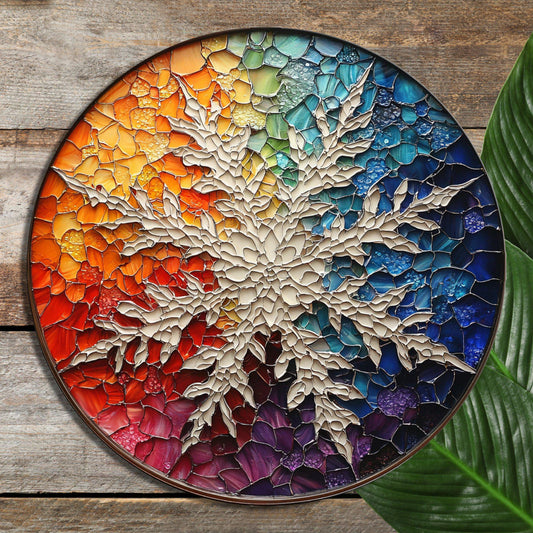 Rainbow Snowflake Glass Cutting Board 8-inch Round Trivet Charcuterie Board Gift for Her Mom Kitchen Decor