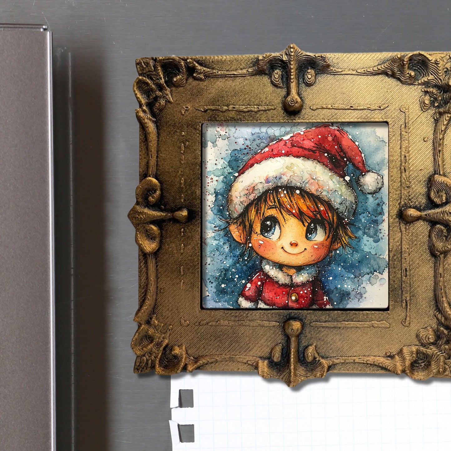 Kawaii Style Elf Tiny Art Fridge Magnet Gold Framed Fridgescaping Art Picture Gallery Tiny Art Gift for Her Wife Mom