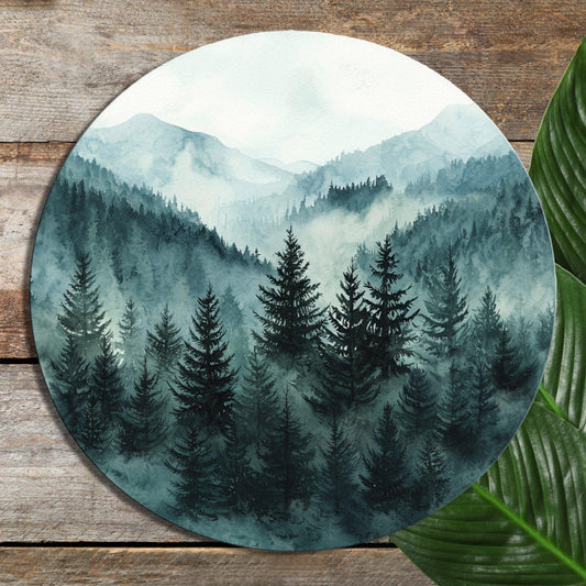 Misty Green Forest Hills Glass Cutting Board 8-inch Round Trivet Charcuterie Board Gift for Her Mom Kitchen Decor