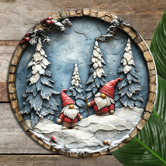 Christmas Gnomes Glass Cutting Board 8-inch Round Trivet Charcuterie Board Gift for Her Mom Kitchen Decor