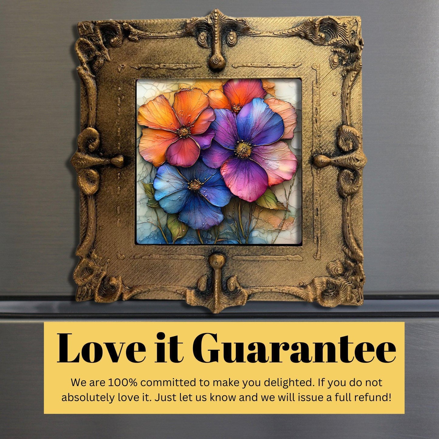 Floral Study Fall Gold Framed Refrigerator Magnet, Mini Art, Grand Millennial Style, Artful Kitchen Decor, Gift for Her fridgescaping