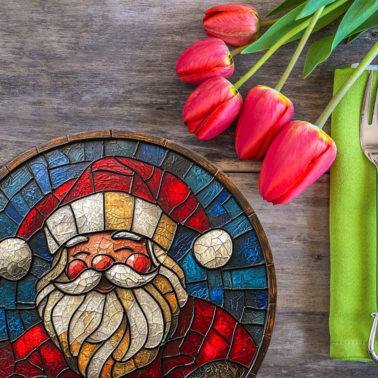 Santa Claus Glass Cutting Board Trivet Hot Plate Charcuterie Board Gift for Her Mom Christmas Housewarming