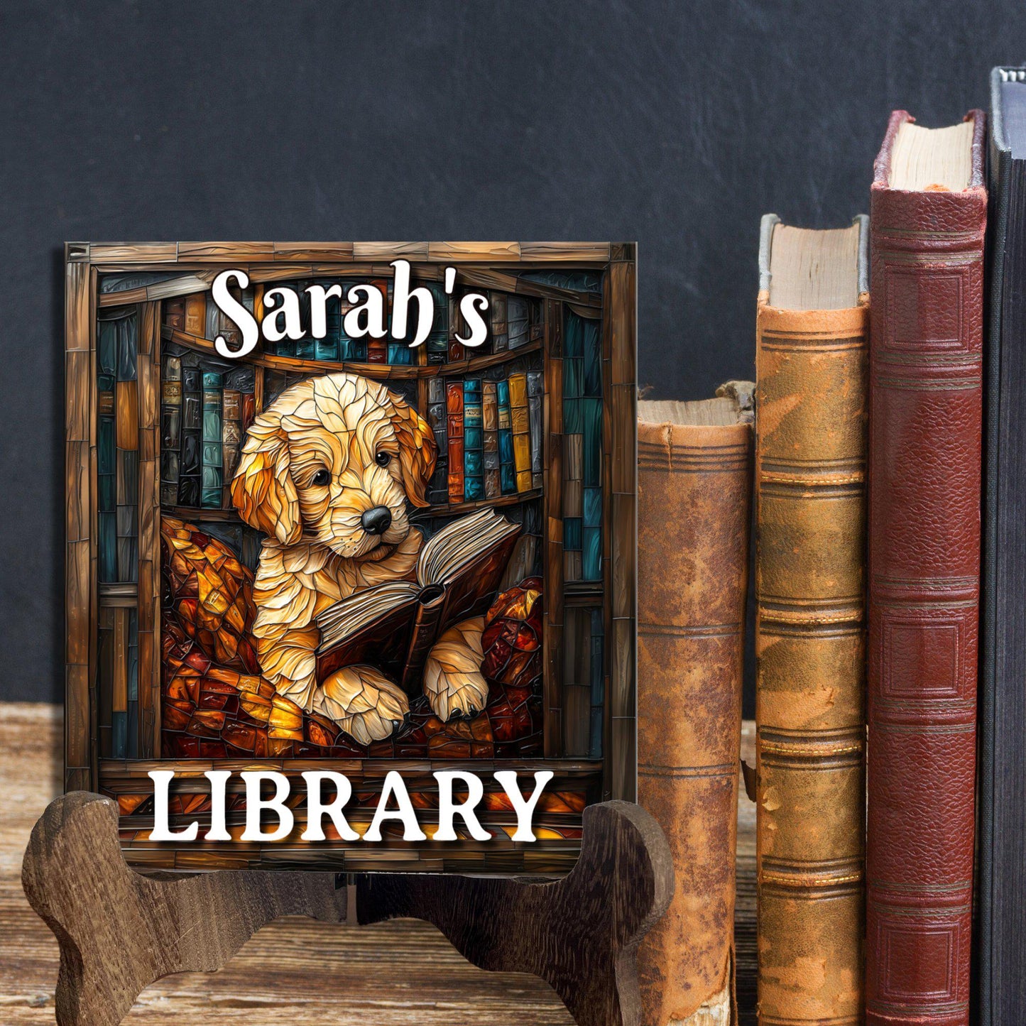 Retriever Reading Personalized Library Sign Book Lover Bookworm Biblio Gift Book Nook Shelf Decor Booktoker-Gift for Bookish