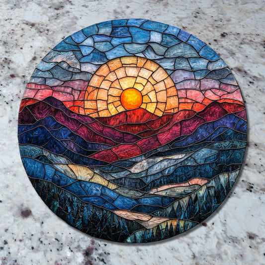 Smoky Mountains Sunrise Glass Cutting Board Trivet Hot Plate Charcuterie Board Gift for Her Mom Christmas Housewarming