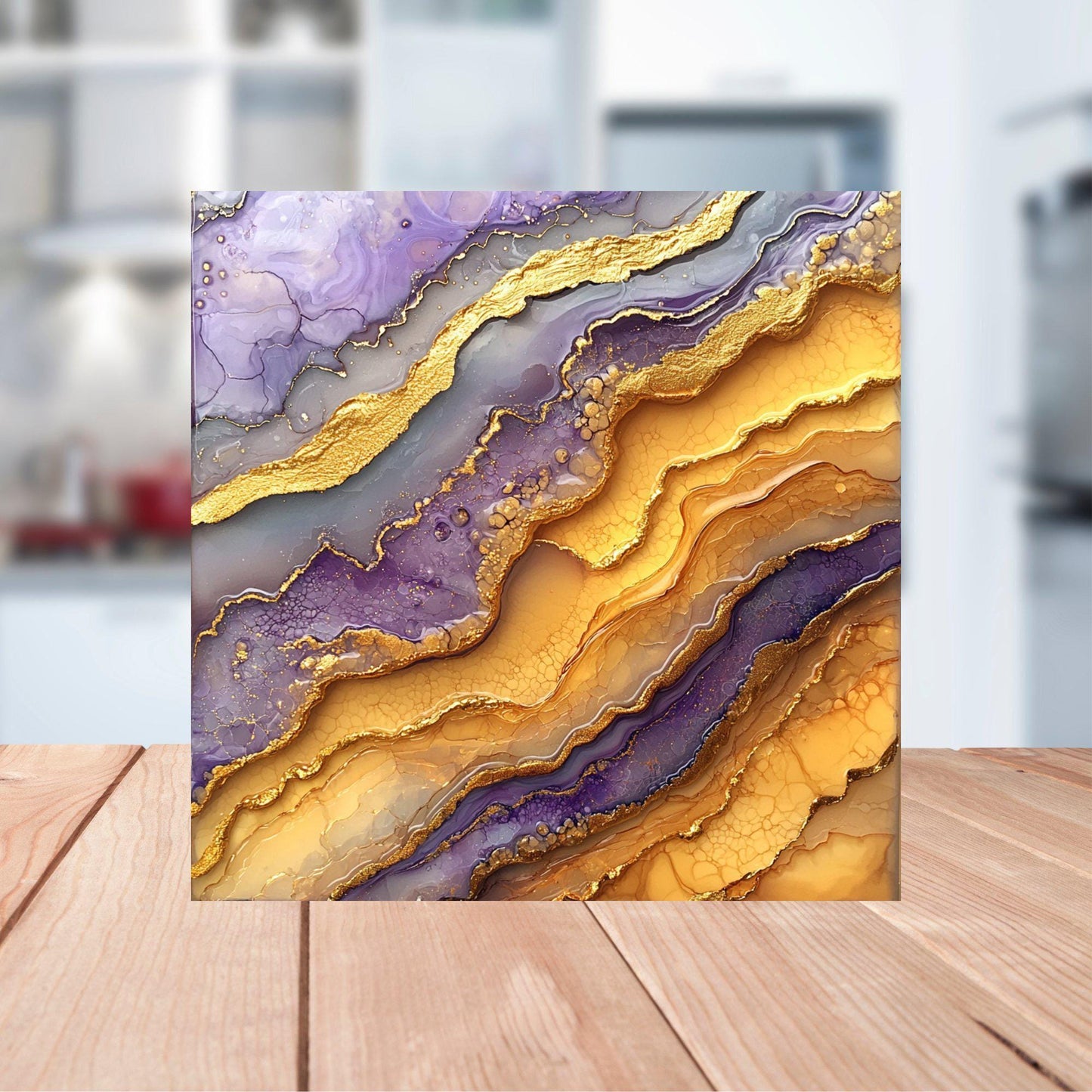 Ochre yellow and soft lilac Fridge Magnet 2-inch Strong Refrigerator Magnet Kitchen Decor Dopamine Ceramic Tile Art Gift for Her