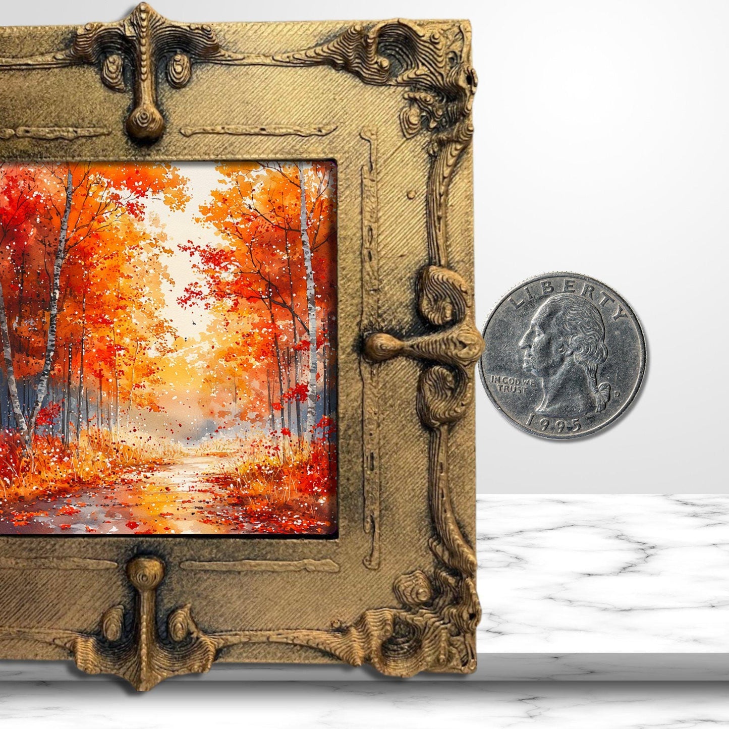 Fall Orange Foilage Gold Framed Refrigerator Magnet, Mini Art, Grand Millennial Style, Artful Kitchen Decor, Gift for Her fridgescaping