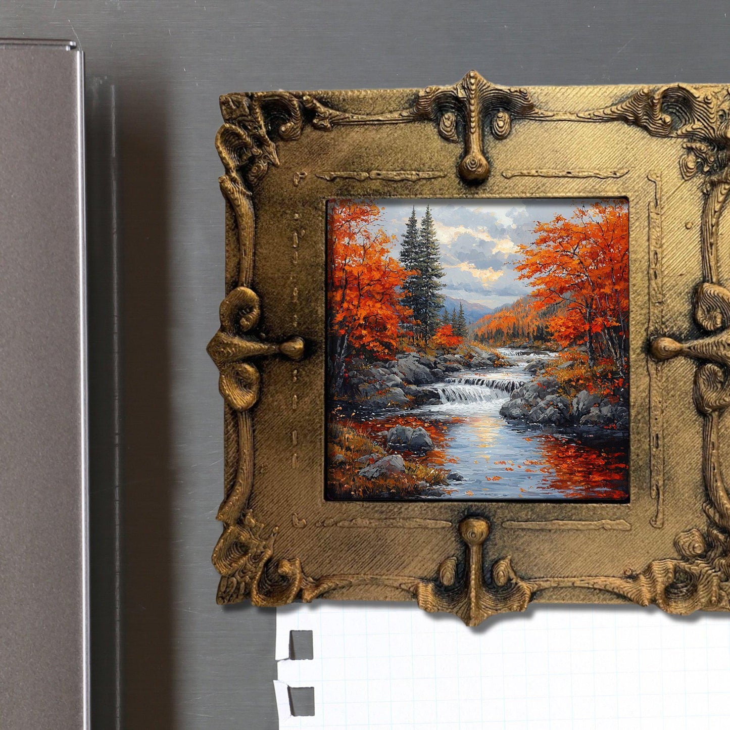 Autumn Landscape Gold Framed Refrigerator Magnet, Mini Art, Grand Millennial Style, Artful Kitchen Decor, Gift for Her fridgescaping