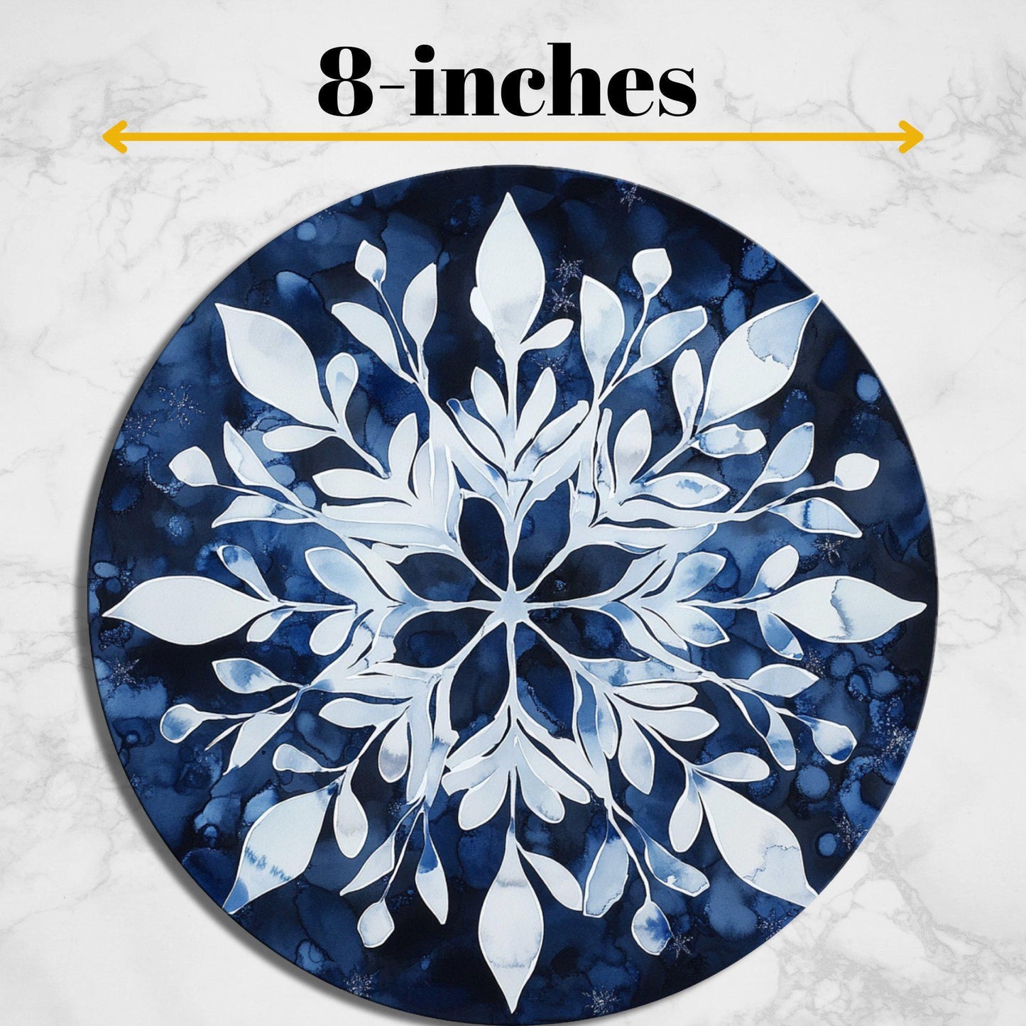 Scandinavian Snowflake Glass Cutting Board 8-inch Round Trivet Charcuterie Board Gift for Her Mom Kitchen Decor