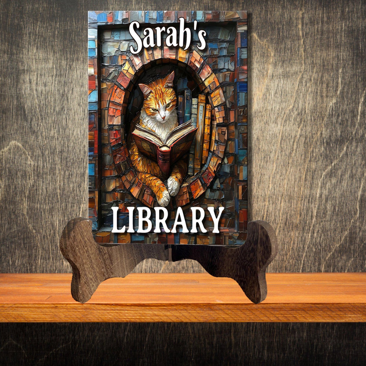 Cat Reading Personalized Library Sign Bookful Catful Petful Cat Lover Reader Gift