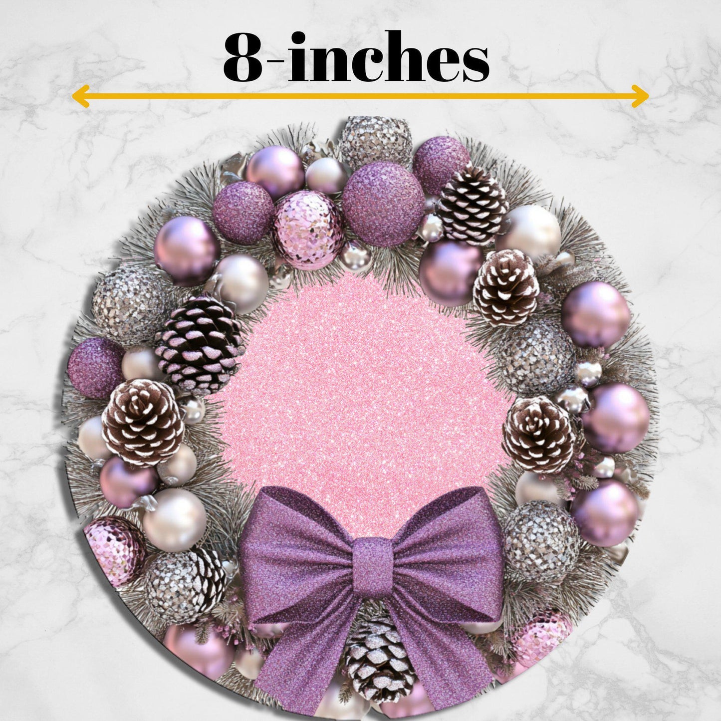 Pink and Pearl Christmas Wreath Glass Cutting Board 8-inch Round Trivet Charcuterie Board Gift for Her Mom Kitchen Decor