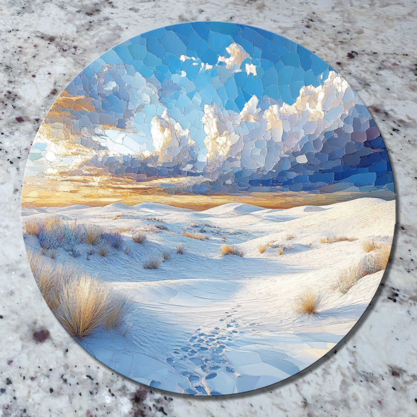 White Sand Glass Cutting Board 8-inch Round Trivet Charcuterie Board Gift for Her Mom Kitchen Decor