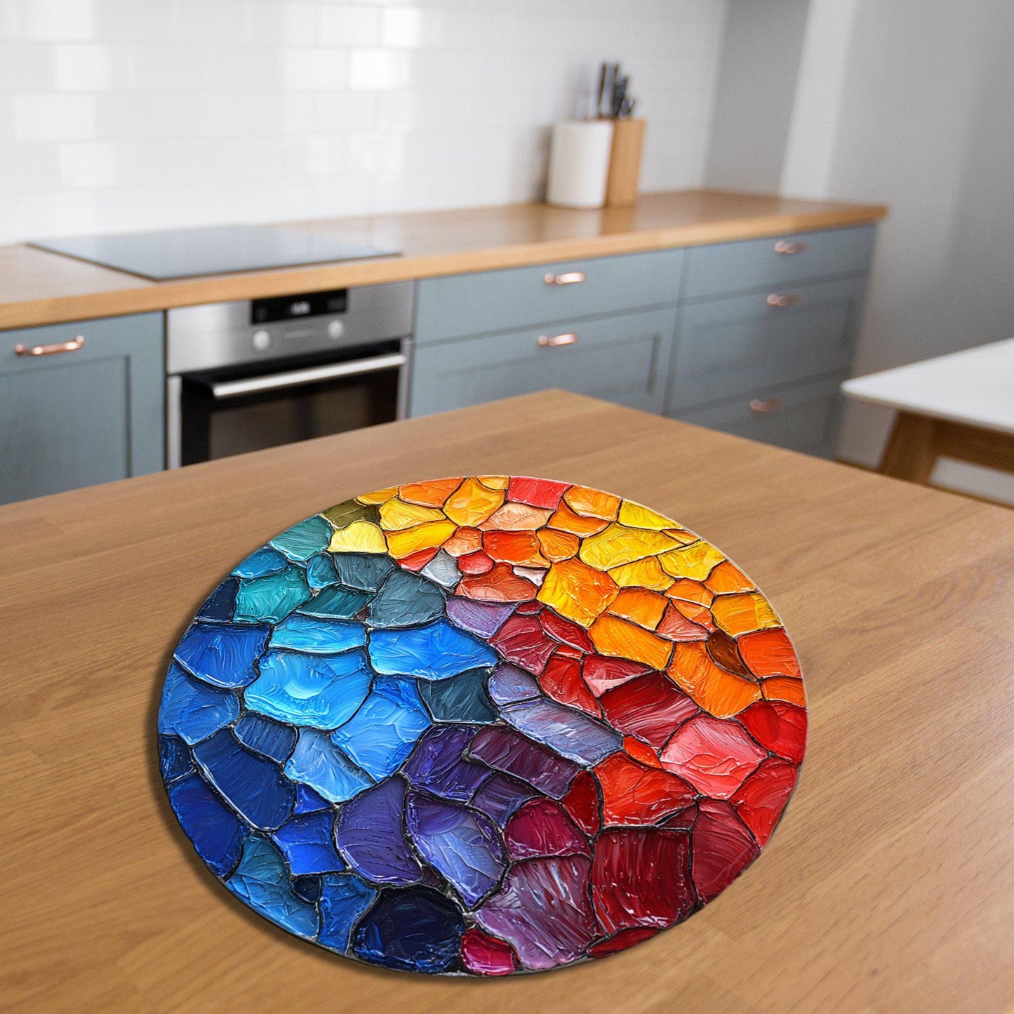 Abstract Colorful Glass Cutting Board Trivet Hot Plate Charcuterie Board Gift for Her Mom Christmas Housewarming