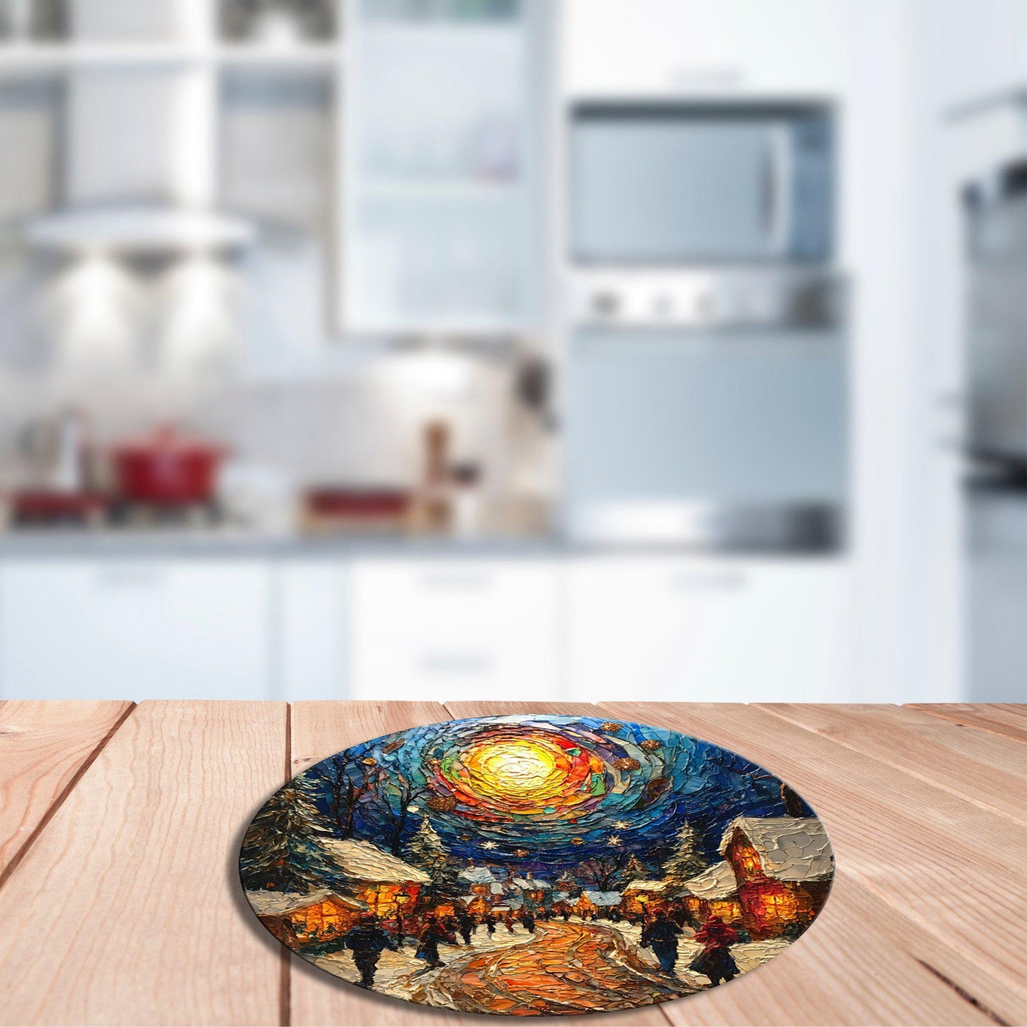 Christmas Square Glass Cutting Board 8-inch Round Trivet Charcuterie Board Gift for Her Mom Kitchen Decor