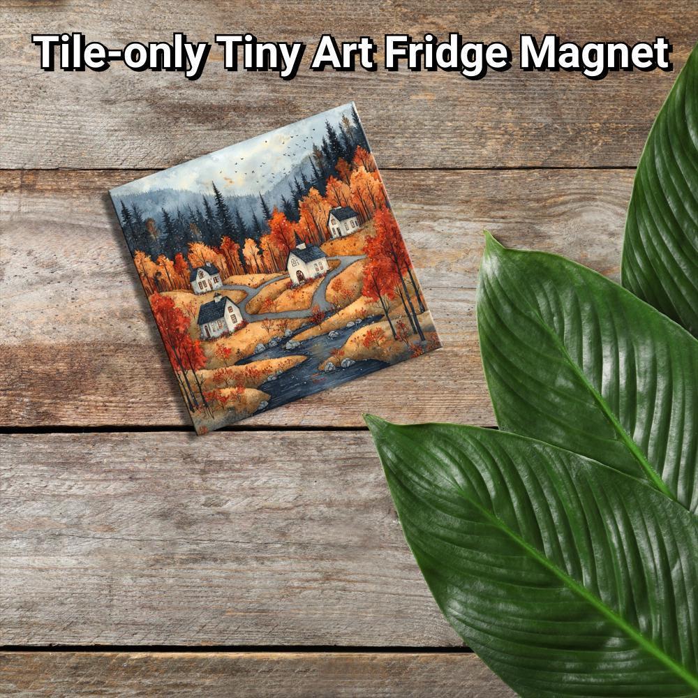 Fall Village Gold Framed Refrigerator Magnet, Mini Art, Grand Millennial Style, Artful Kitchen Decor, Gift for Her fridgescaping