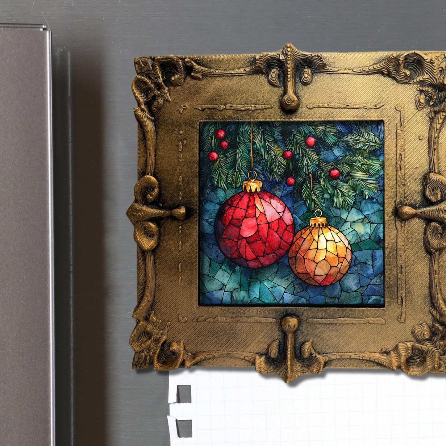 Christmas Ornaments Tiny Art Fridge Magnet Gold Framed Fridgescaping Art Picture Gallery Tiny Art Gift for Her Wife Mom