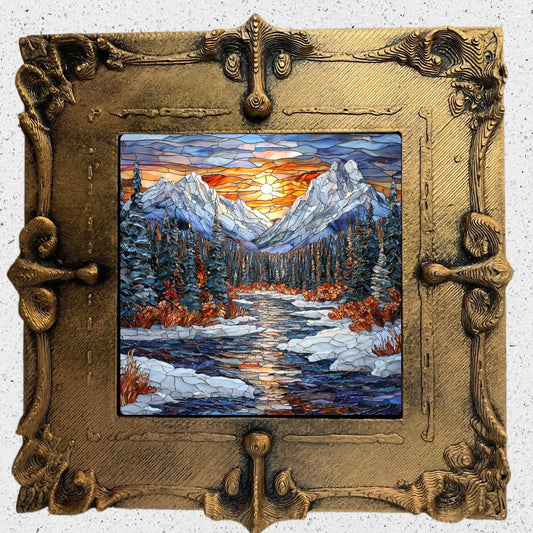 Rocky Mountain Winter Tiny Art Fridge Magnet Gold Framed Fridgescaping Art Picture Gallery Tiny Art Gift for Her Wife Mom