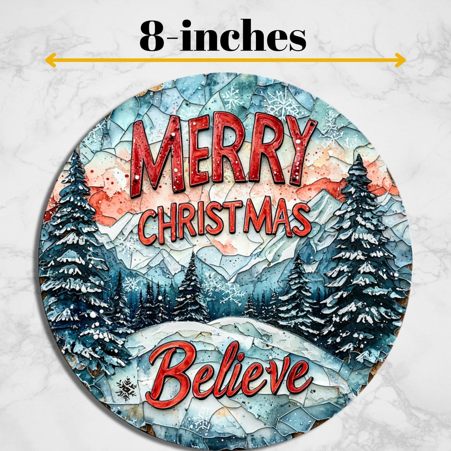 Merry Christmas Believe Glass Cutting Board 8-inch Round Trivet Charcuterie Board Gift for Her Mom Kitchen Decor