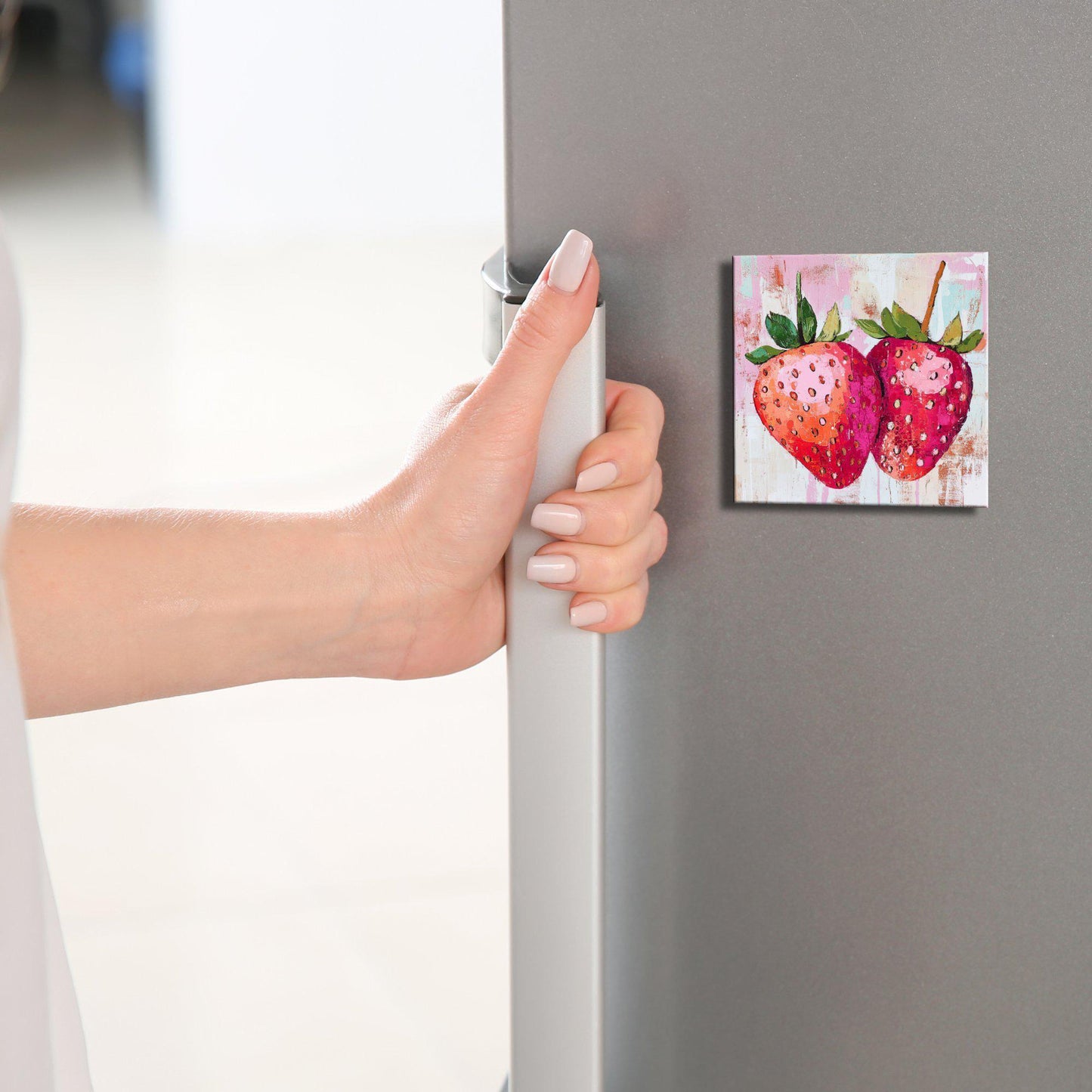 Strawberries Fridge Magnet 2-inch Strong Refrigerator Magnet Kitchen Decor Dopamine Ceramic Tile Art Gift for Her fridgescaping