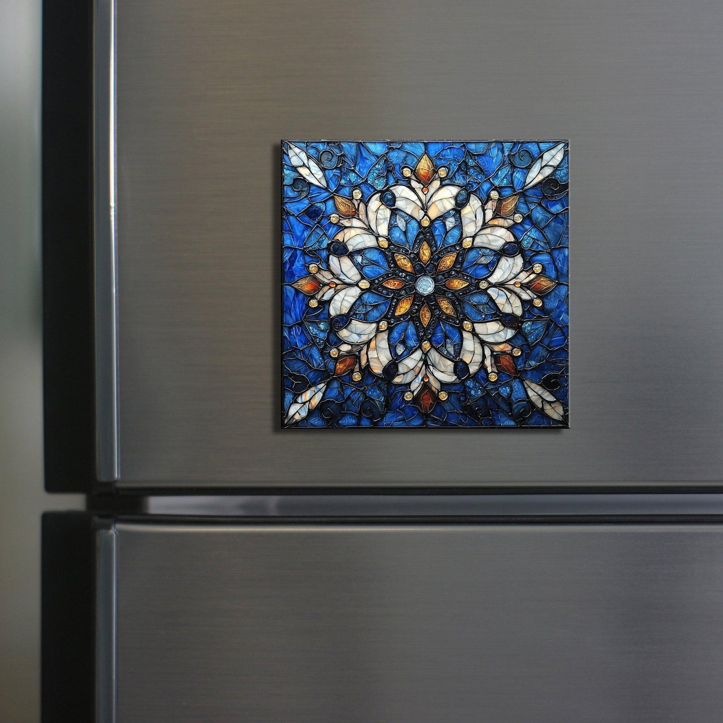 Snowflake Stained Glass Fridge Magnet 2-inch Strong Refrigerator Magnet Kitchen Decor Dopamine Ceramic Tile Art Gift for Her fridgescaping