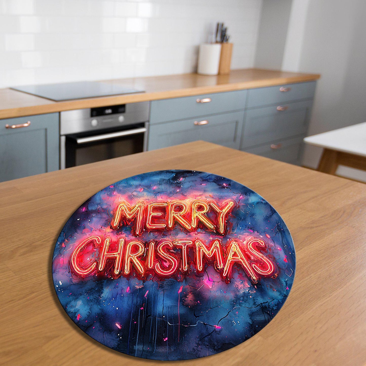 Merry Christmas Glass Cutting Board 8-inch Round Trivet Charcuterie Board Gift for Her Mom Kitchen Decor