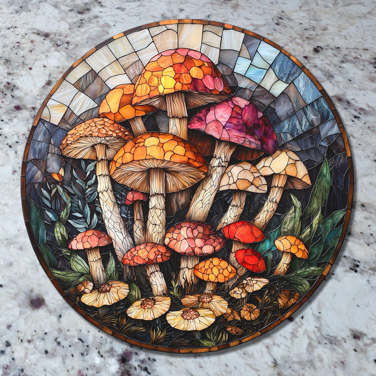 Mushroom Garden Glass Cutting Board Trivet Hot Plate Charcuterie Board Gift for Her Mom Christmas Housewarming