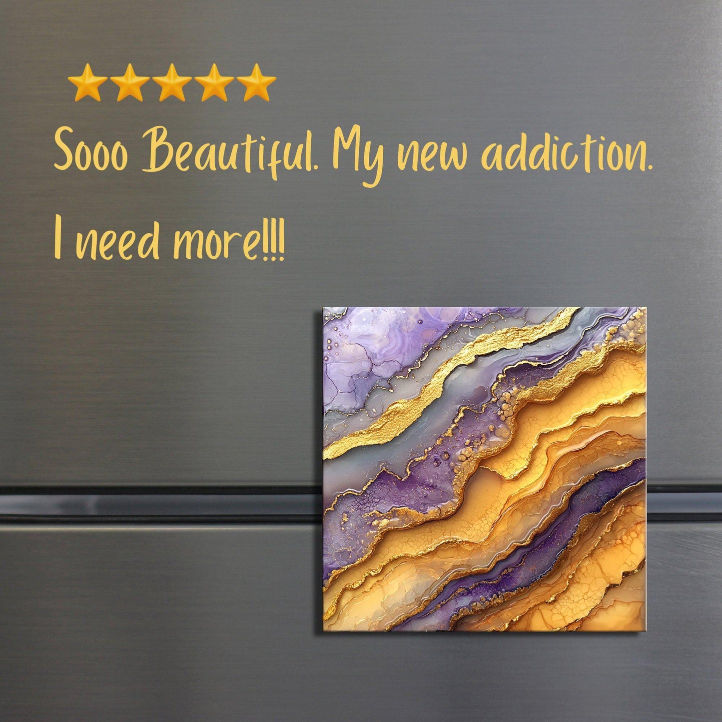 Ochre yellow and soft lilac Fridge Magnet 2-inch Strong Refrigerator Magnet Kitchen Decor Dopamine Ceramic Tile Art Gift for Her