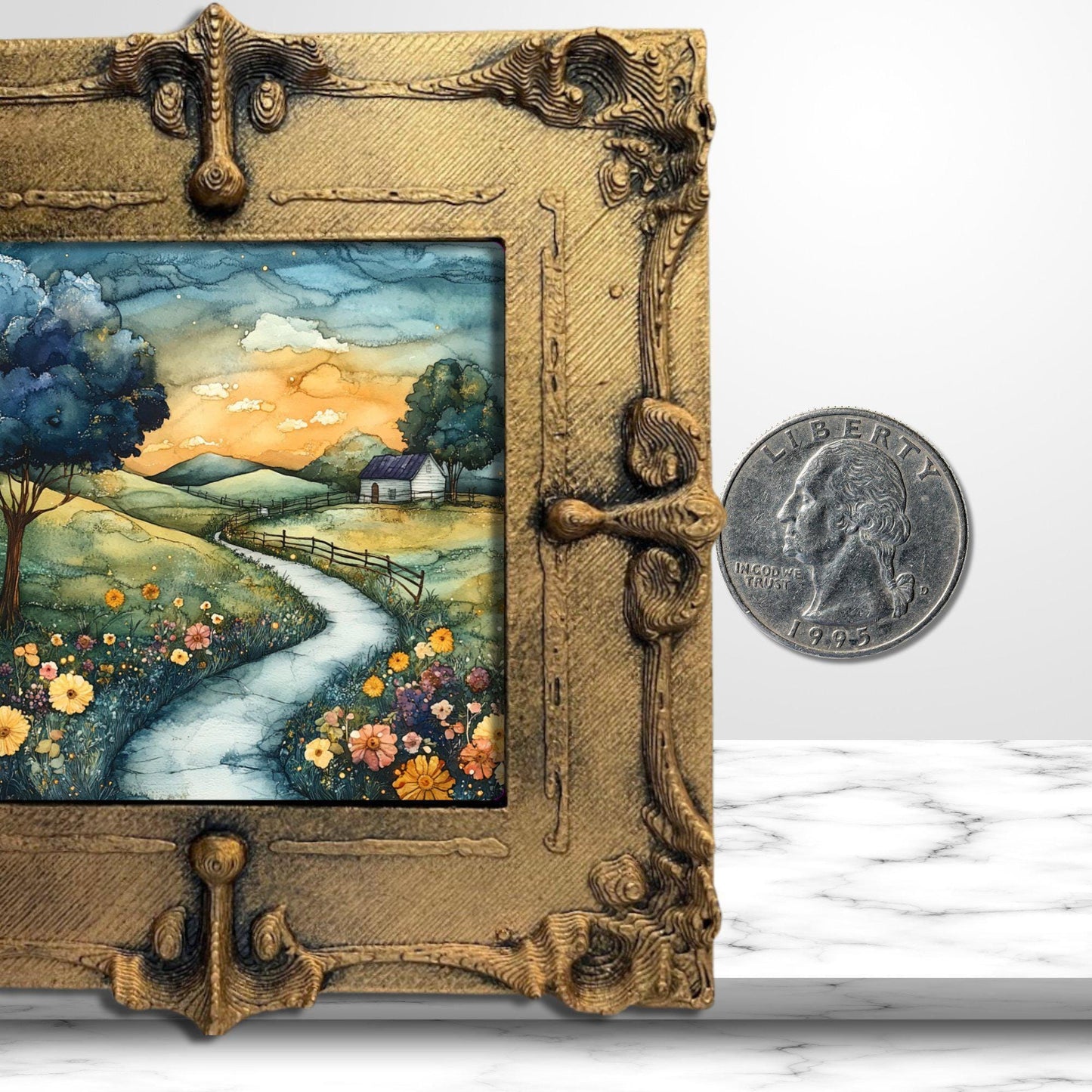 Antique Countryside Gold Framed Refrigerator Magnet, Mini Art, Grand Millennial Style, Artful Kitchen Decor, Gift for Her fridgescaping