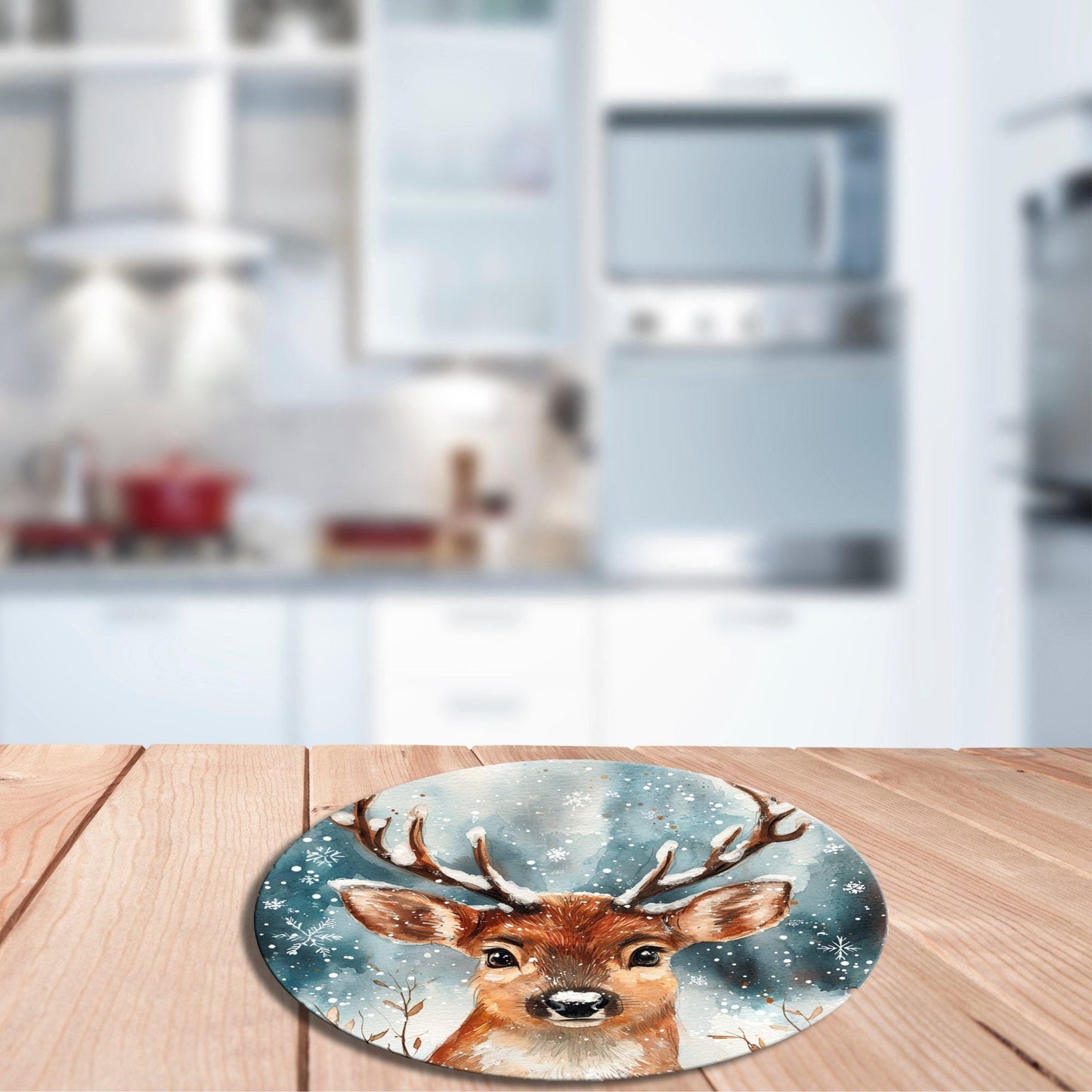 Reindeer is Friendly Glass Cutting Board 8-inch Round Trivet Charcuterie Board Gift for Her Mom Kitchen Decor