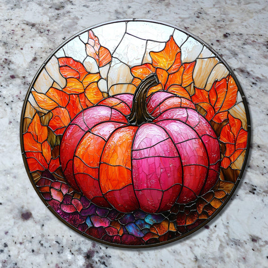 Pink Orange Pumpkin Glass Cutting Board Trivet Hot Plate Charcuterie Board Gift for Her Mom Christmas Housewarming