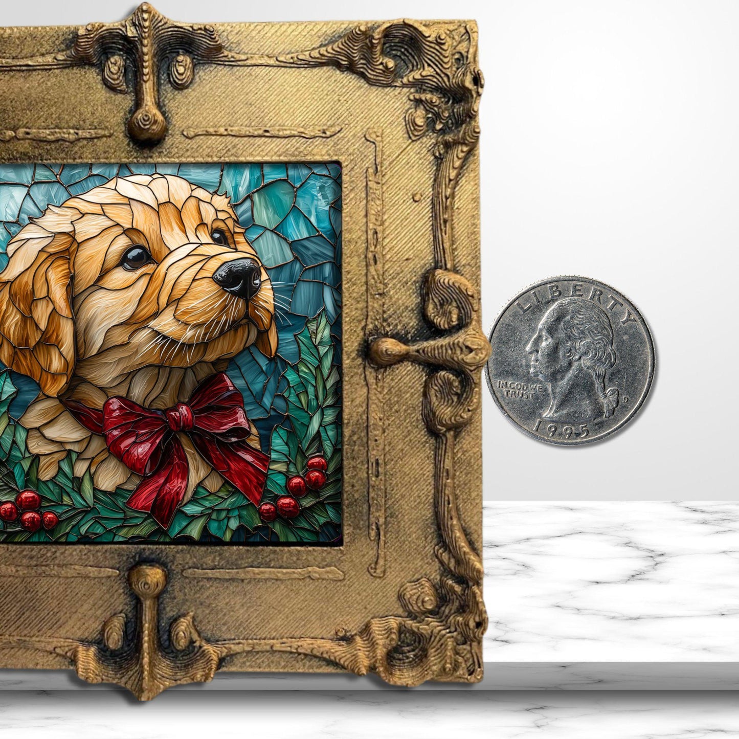 Cute Puppy Christmas Present Tiny Art Fridge Magnet Gold Framed Fridgescaping Art Picture Gallery Tiny Art Gift for Her Wife Mom