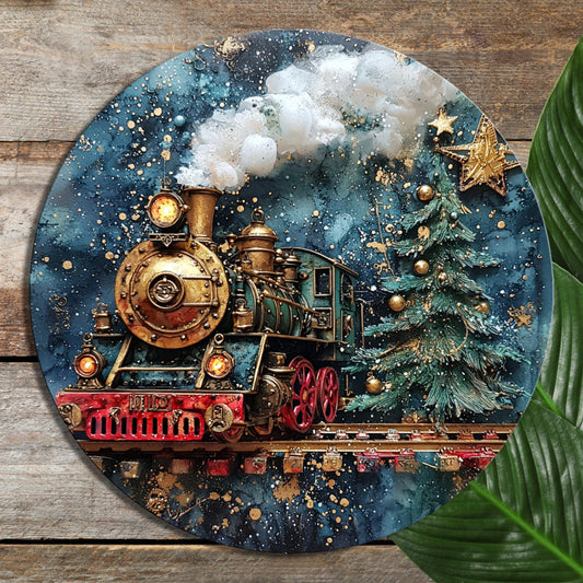 Old Fashioned Christmas Train Glass Cutting Board 8-inch Round Trivet Charcuterie Board Gift for Her Mom Kitchen Decor