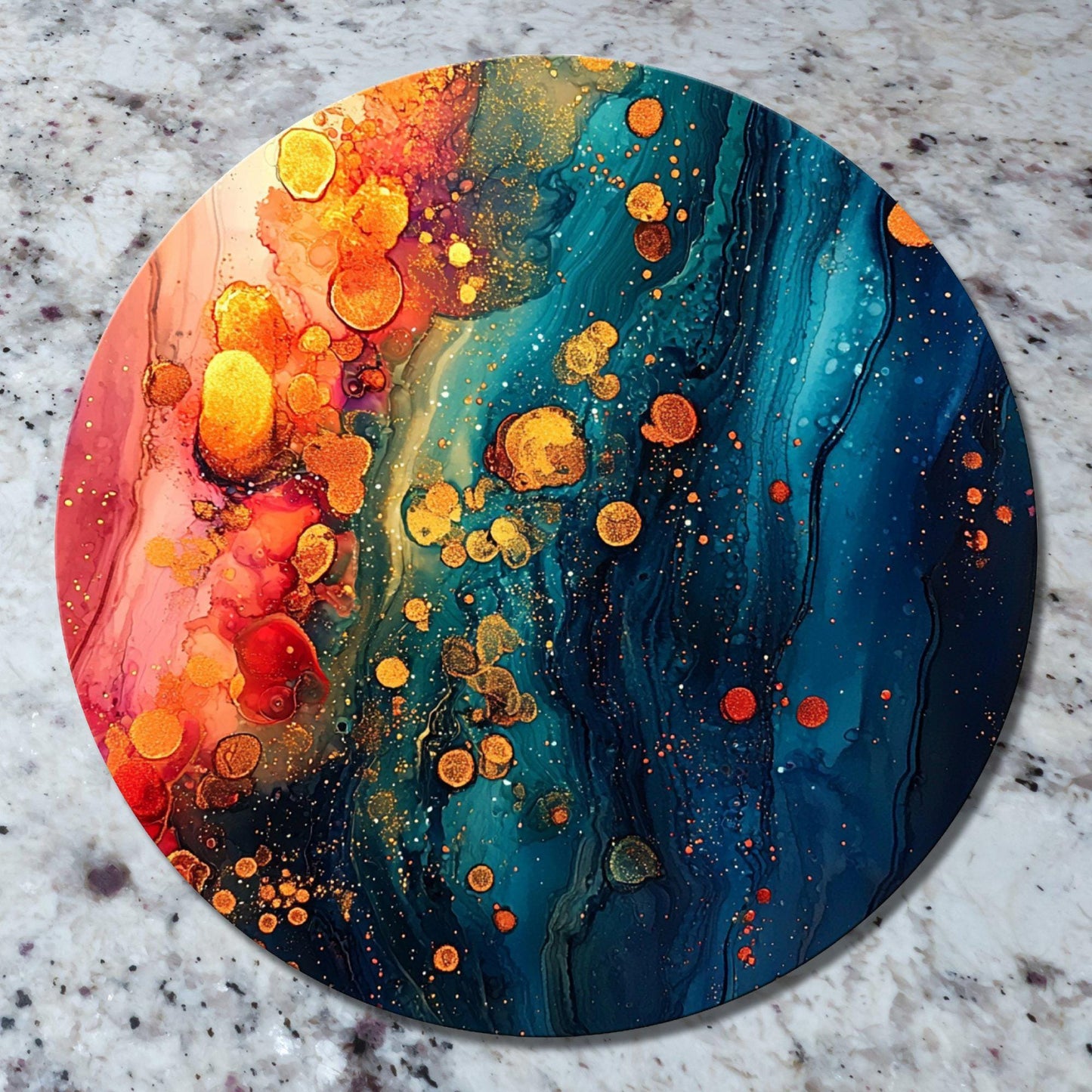 Study in Christmas Textures Glass Cutting Board 8-inch Round Trivet Charcuterie Board Gift for Her Mom Kitchen Decor