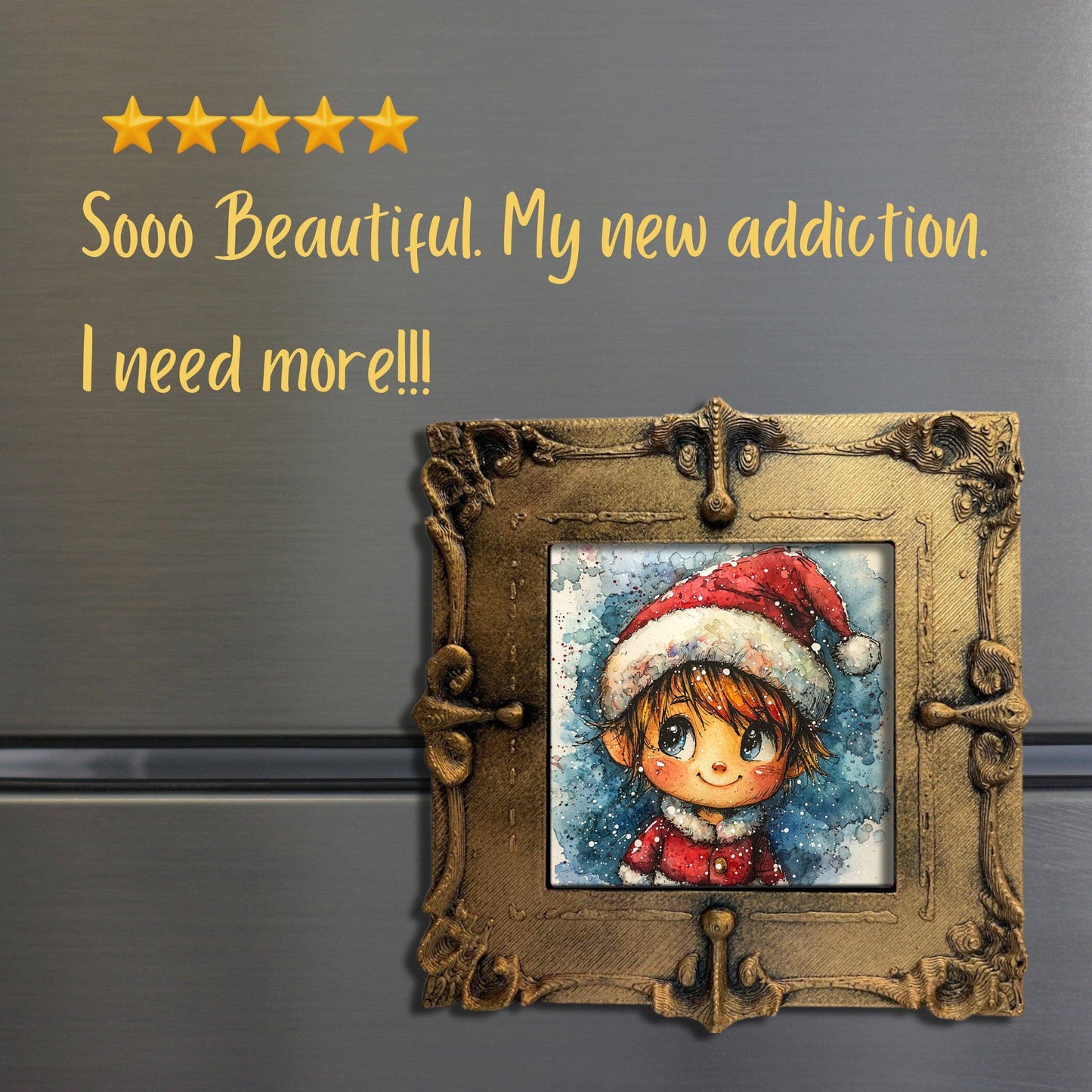 Kawaii Style Elf Tiny Art Fridge Magnet Gold Framed Fridgescaping Art Picture Gallery Tiny Art Gift for Her Wife Mom