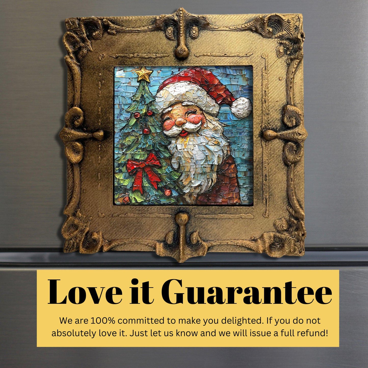 Rosy Cheek Vintage Santa Tiny Art Fridge Magnet Gold Framed Fridgescaping Art Picture Gallery Tiny Art Gift for Her Wife Mom