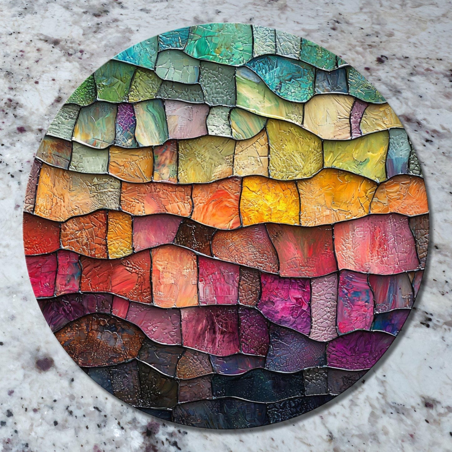 Stained Glass Gradient Glass Cutting Board 8-inch Round Trivet Charcuterie Board Gift for Her Mom Kitchen Decor